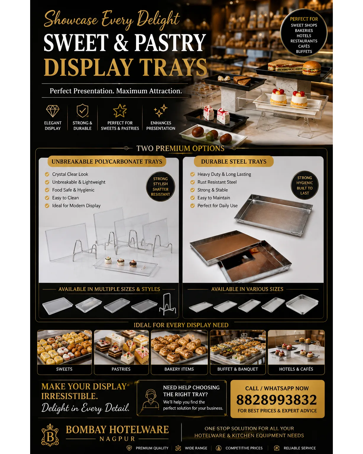 Sweet & Pastry Display Trays | Polycarbonate & Stainless Steel Display Trays | Bombay Hotelware