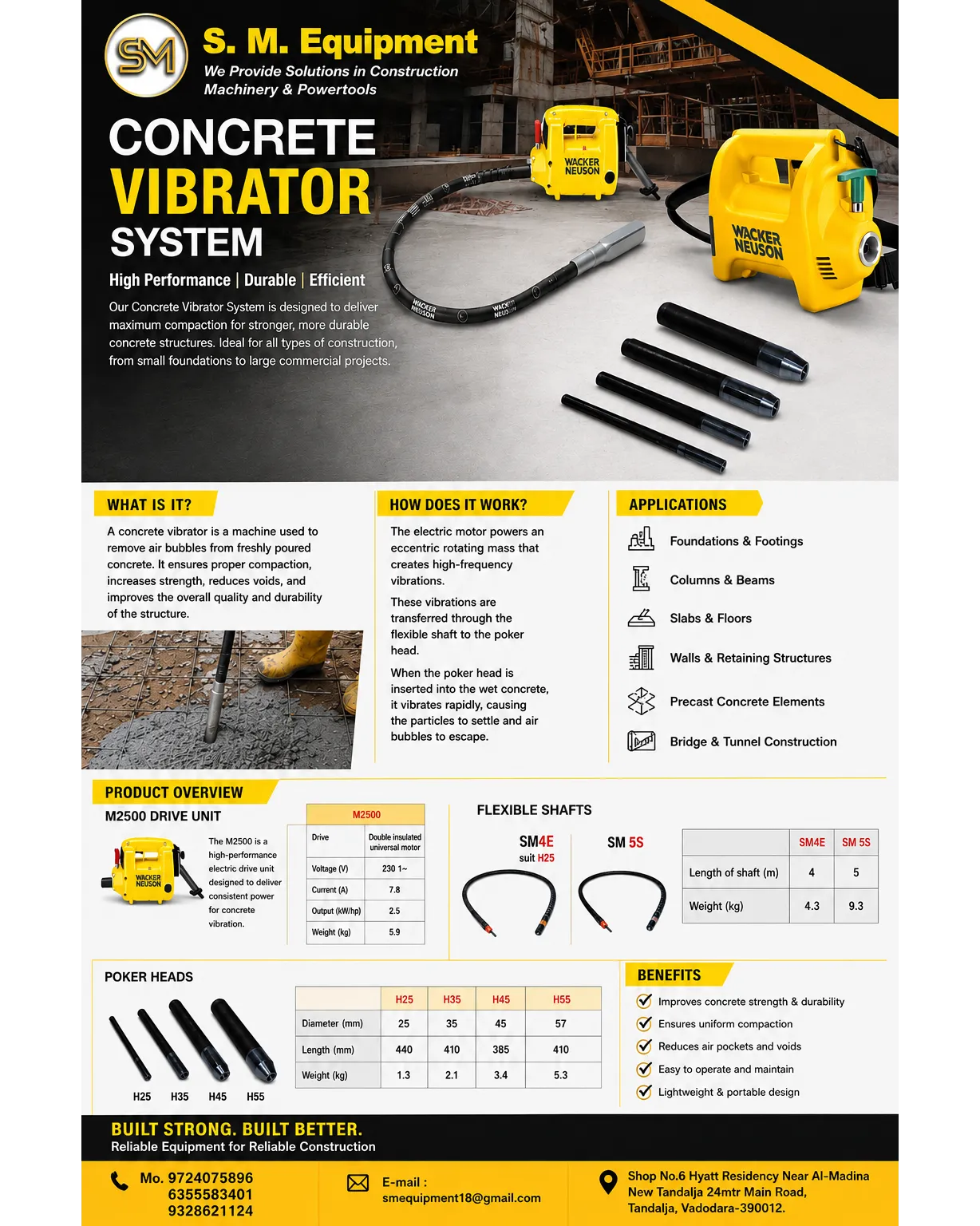 Concrete Vibrator System Supplier in India | S. M. Equipment