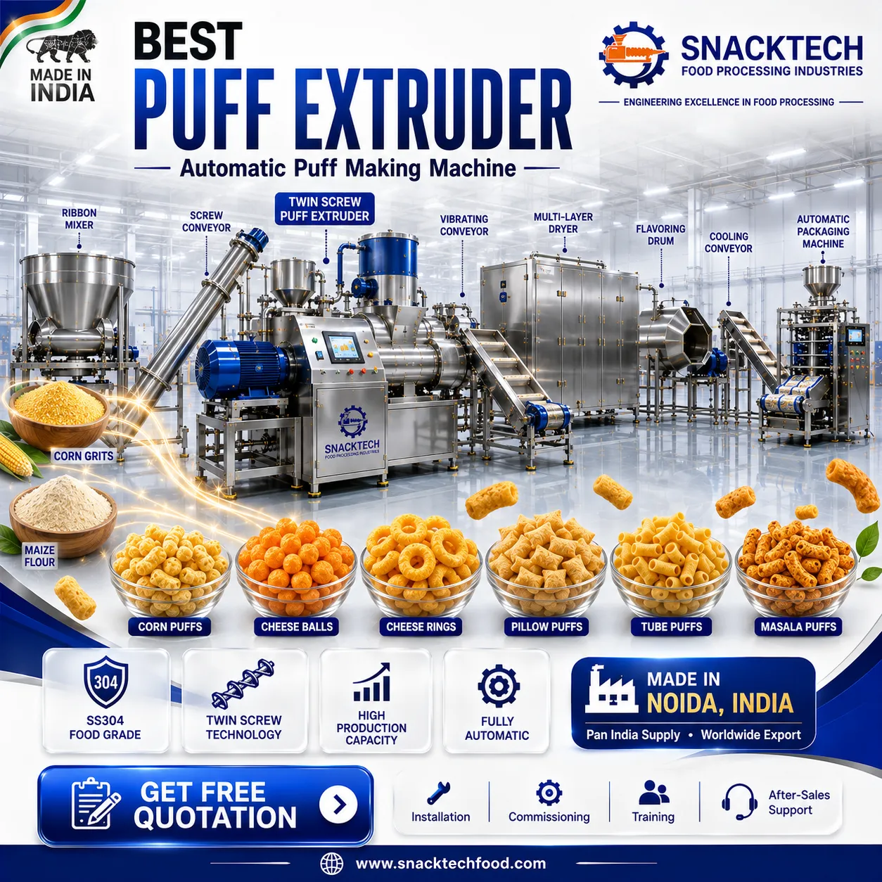Best Puff Extruder Manufacturer in India | Automatic Puff Making Machine | Noida