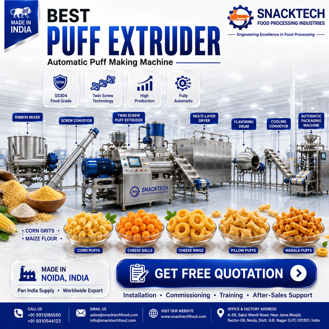 Puff Making Machine Manufacturer in India | Best Puff Extruder & Automatic Puff Processing Plant