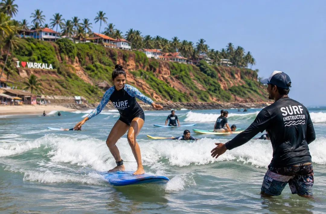 π Varkala Surf Activity Varkala is one of the best surfing destinations in Kerala, famous for its g...