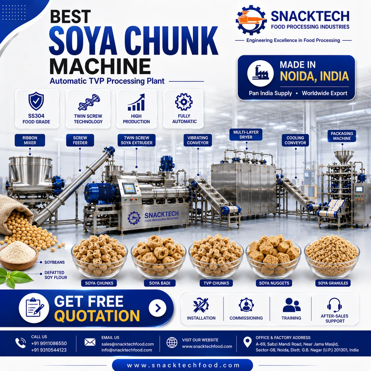 Best Soya Chunk Making Machine Manufacturer in India | Automatic TVP Processing Plant | Noida