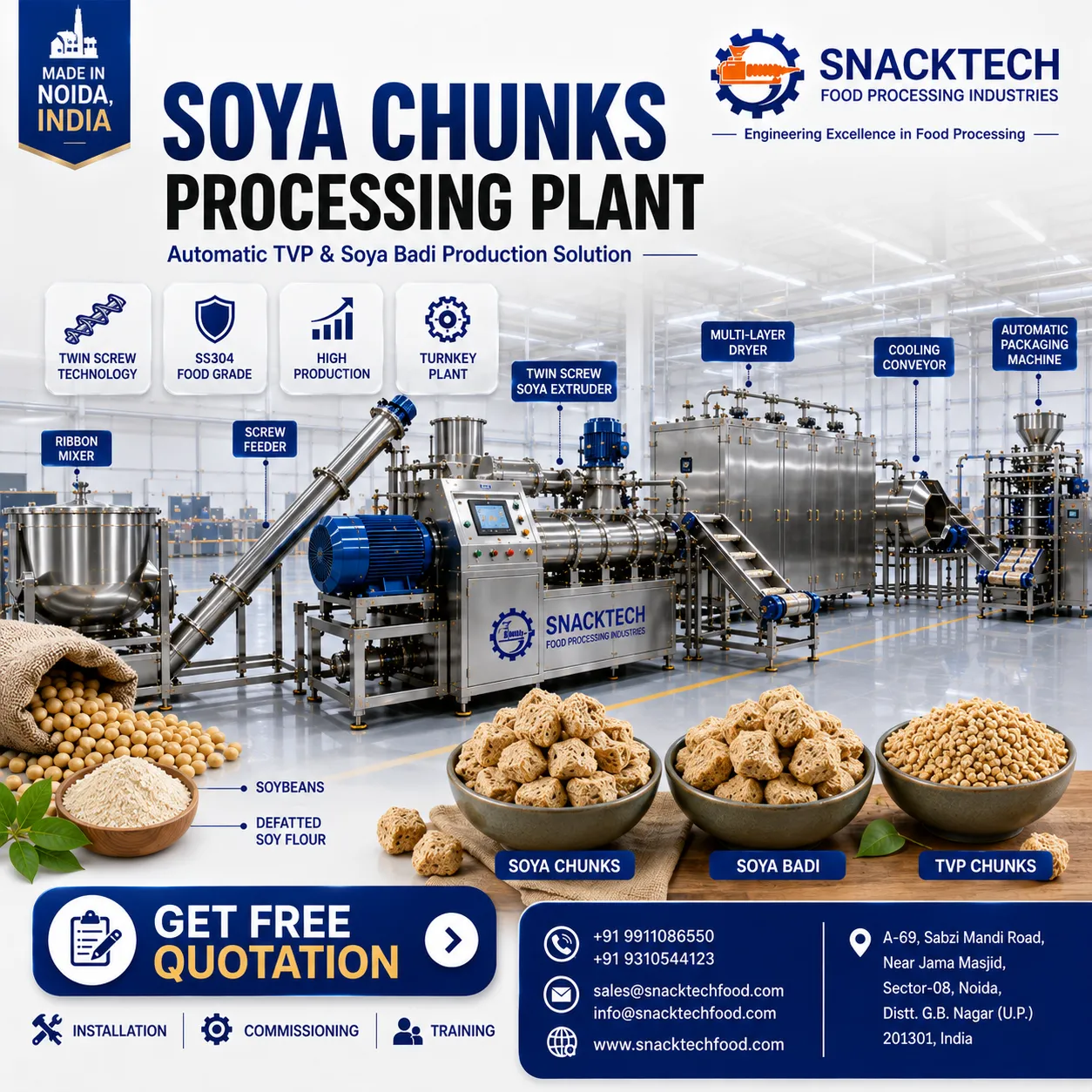Best Soya Chunks Machine Manufacturer in India | Automatic Soya Chunk Processing Plant | TVP Extrude