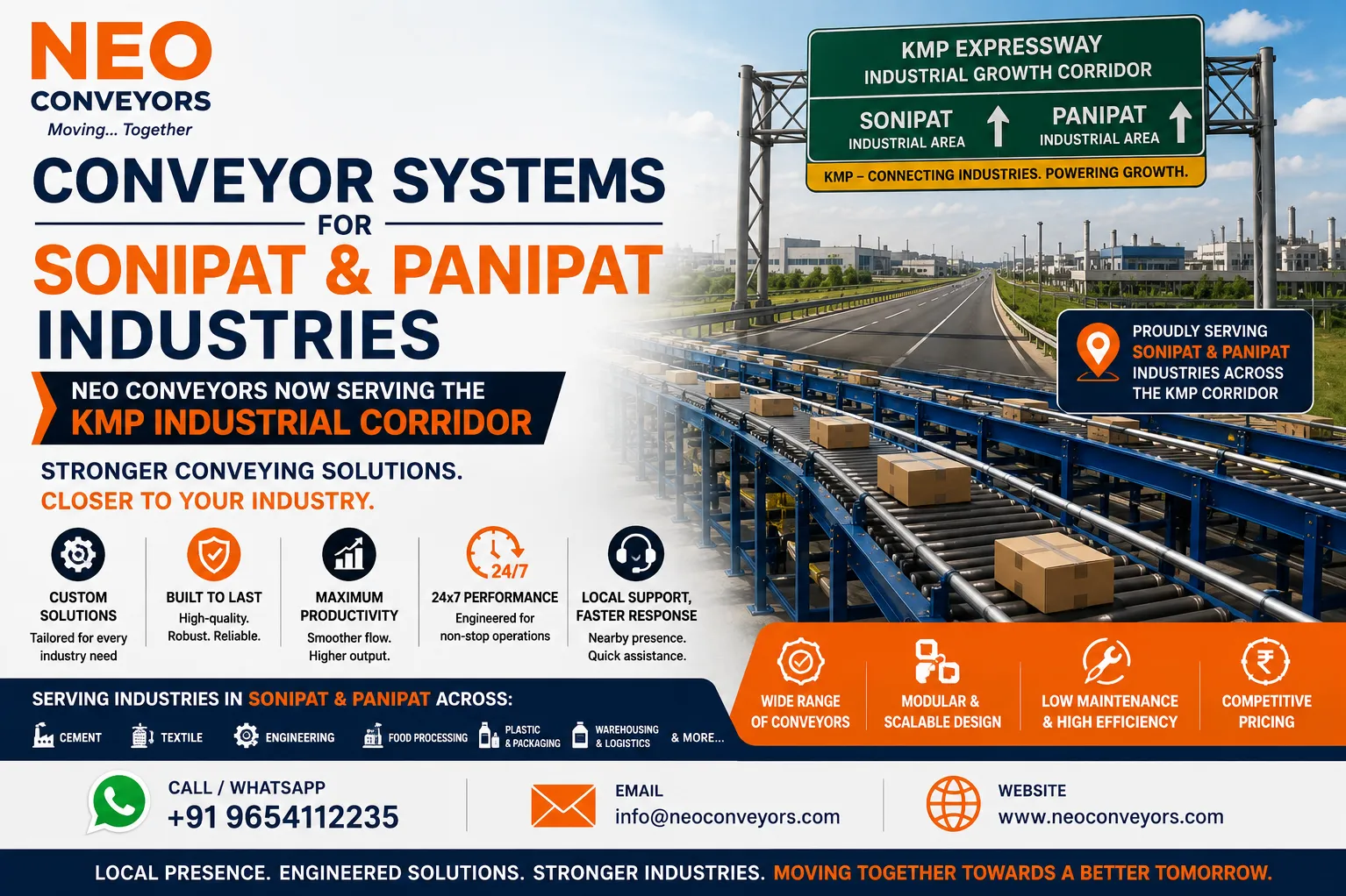 Conveyor Systems for Sonipat & Panipat Industries — Neo Conveyors Now Serving the KMP Industrial Cor