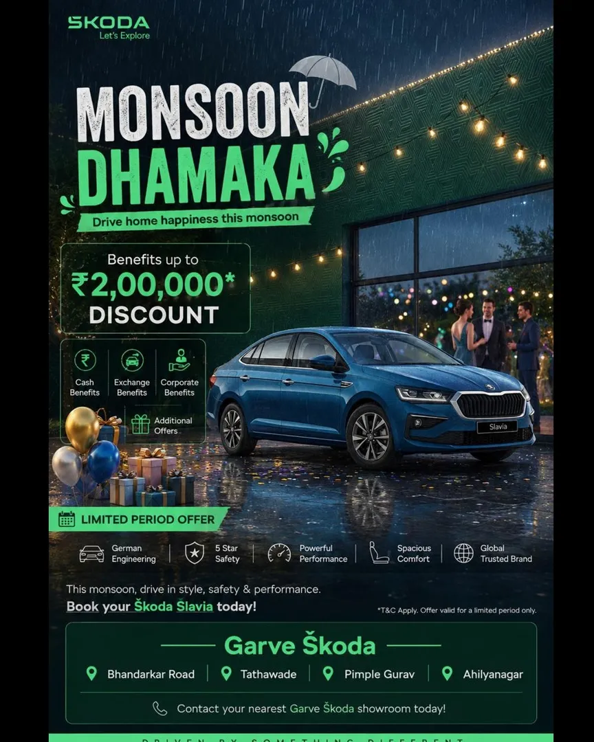 Škoda Slavia Monsoon Dhamaka – Benefits Up to ₹2 Lakh | Garve Škoda Pune