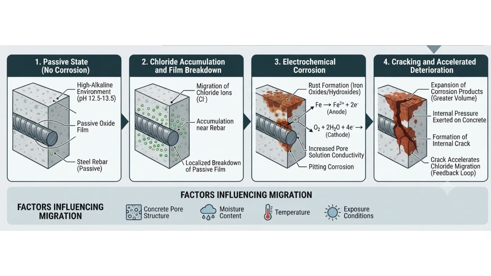 How Does Chloride Migration Influence Steel Reinforcement Corrosion?