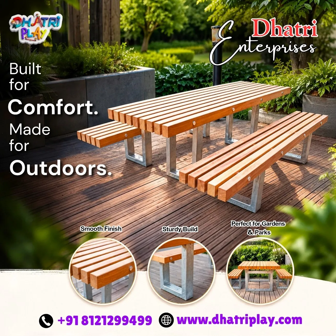 ๐ช Outdoor Wooden Bench Table Set | ๐ฟ Garden & Park Furniture | ๐ก Dhatri Play