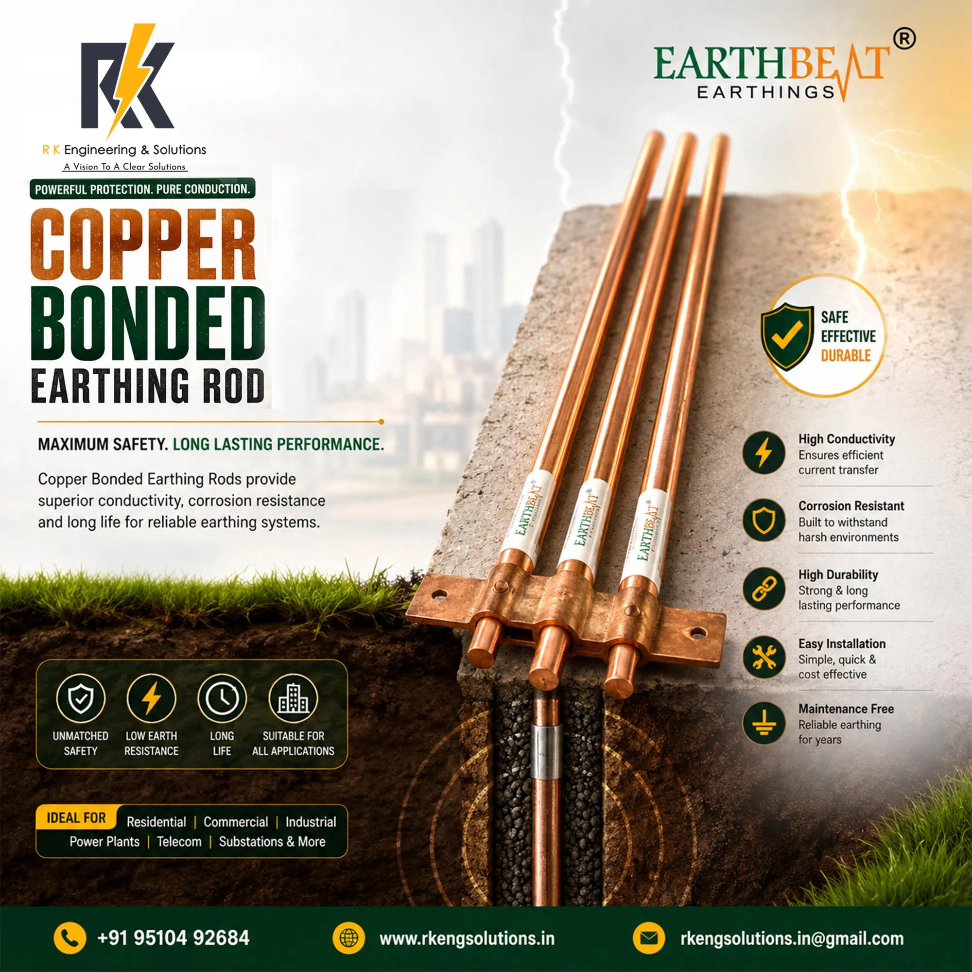 Copper Bonded Earthing Rod in Ahmedabad | R K Engineering & Solutions