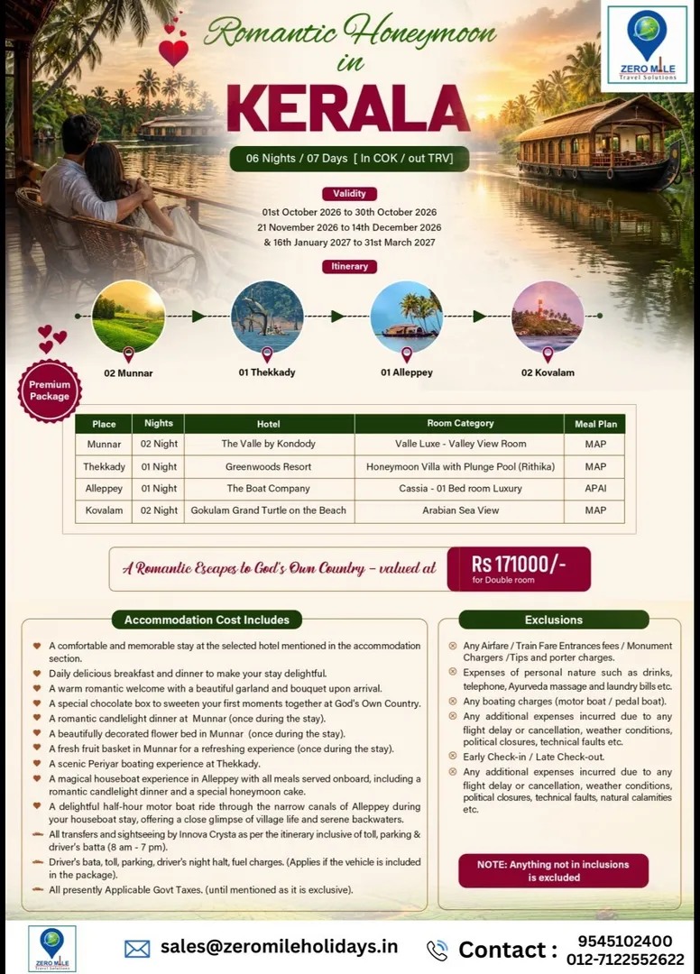 Romantic Kerala Honeymoon Escape 💕 | 6 Nights / 7 Days