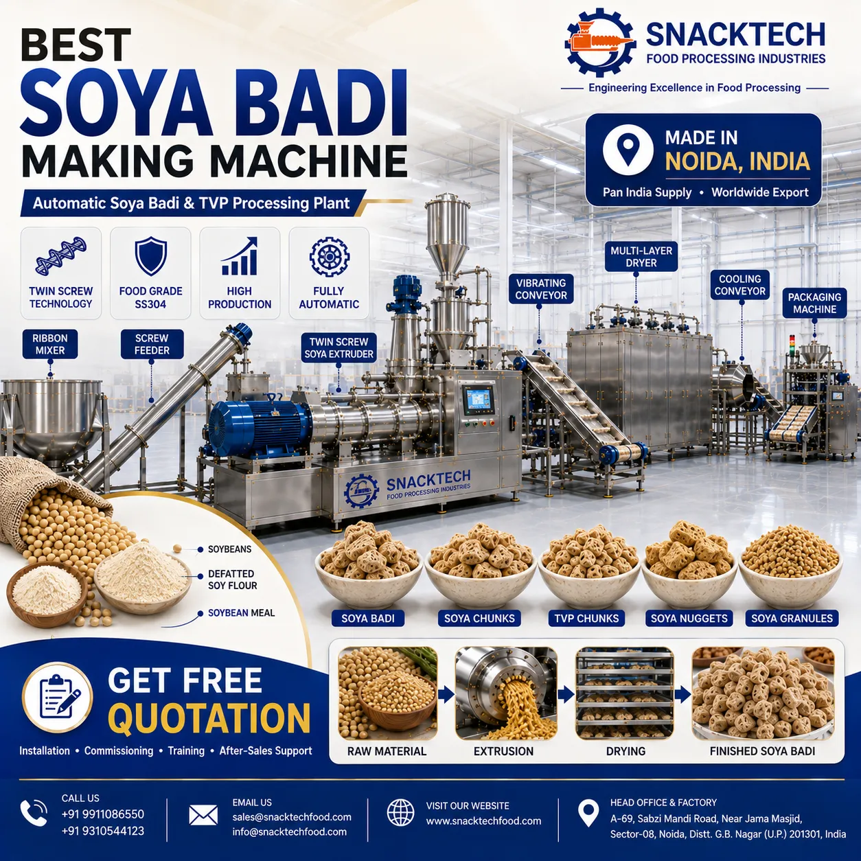 Best Soya Badi Making Machine Manufacturer in India | Automatic Soya Badi Processing Plant | Noida