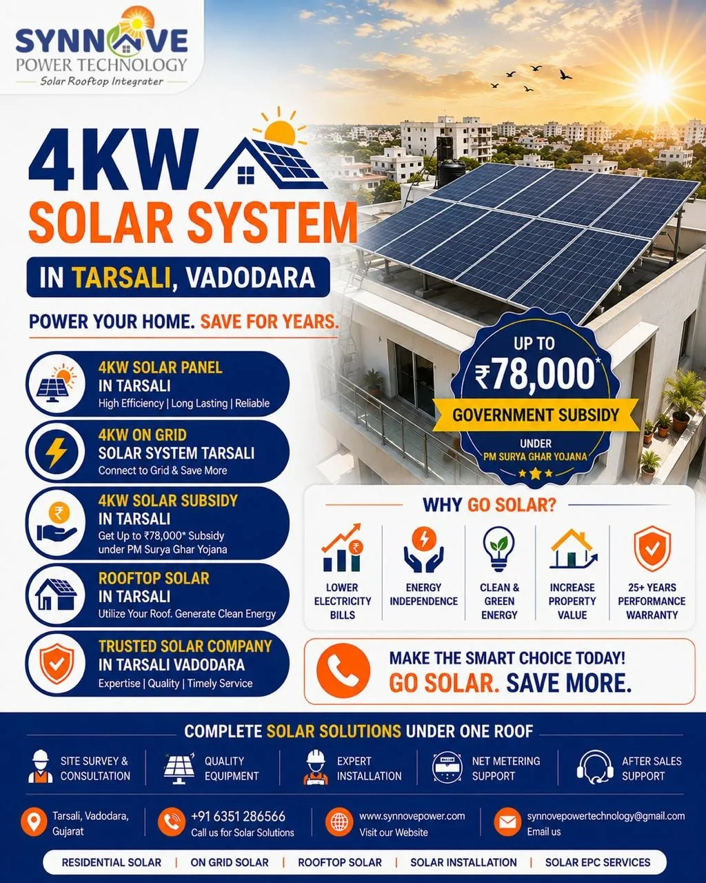 4 KW Solar System in Tarsali, Vadodara