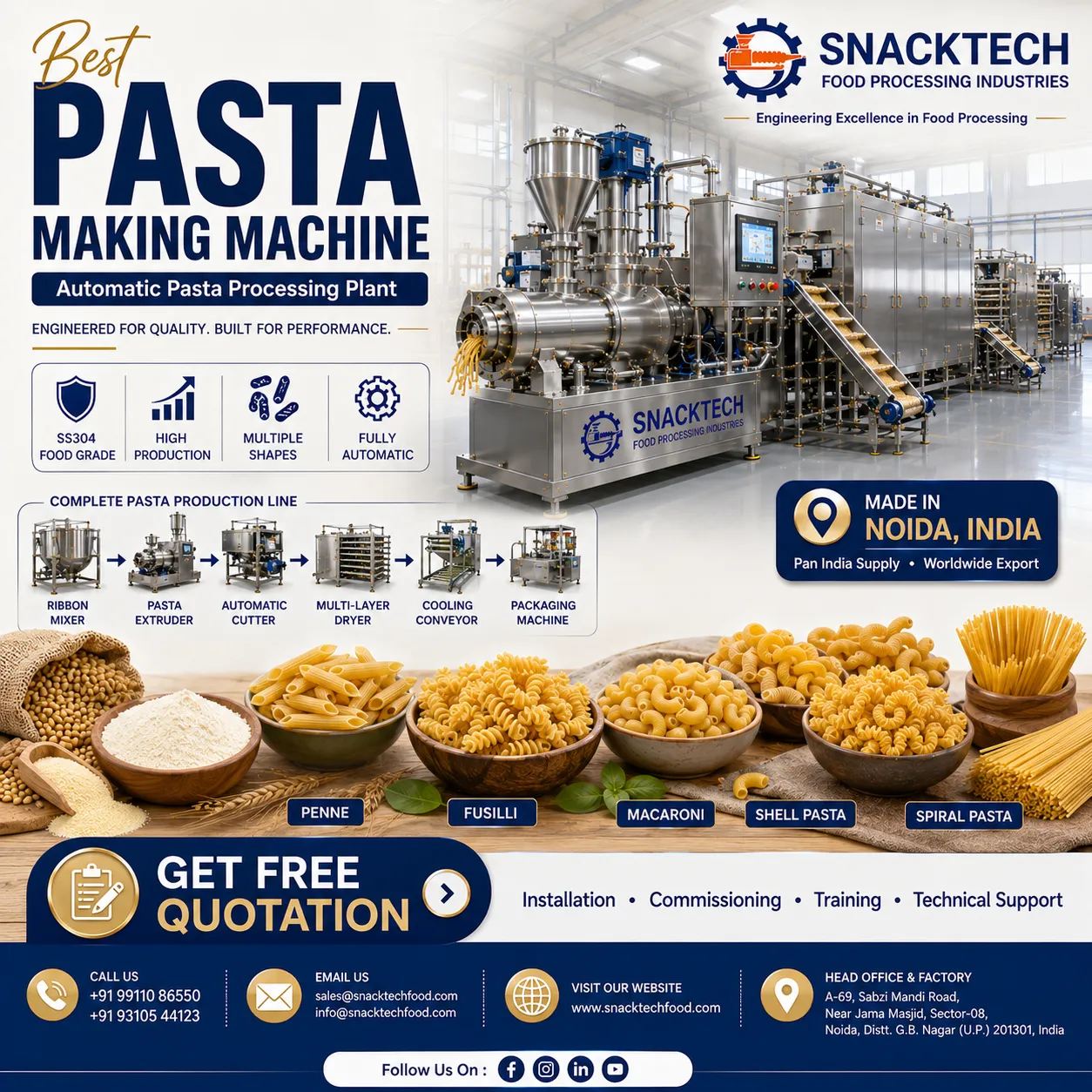 Best Pasta Making Machine Manufacturer in India | Automatic Pasta Processing Plant | Noida
