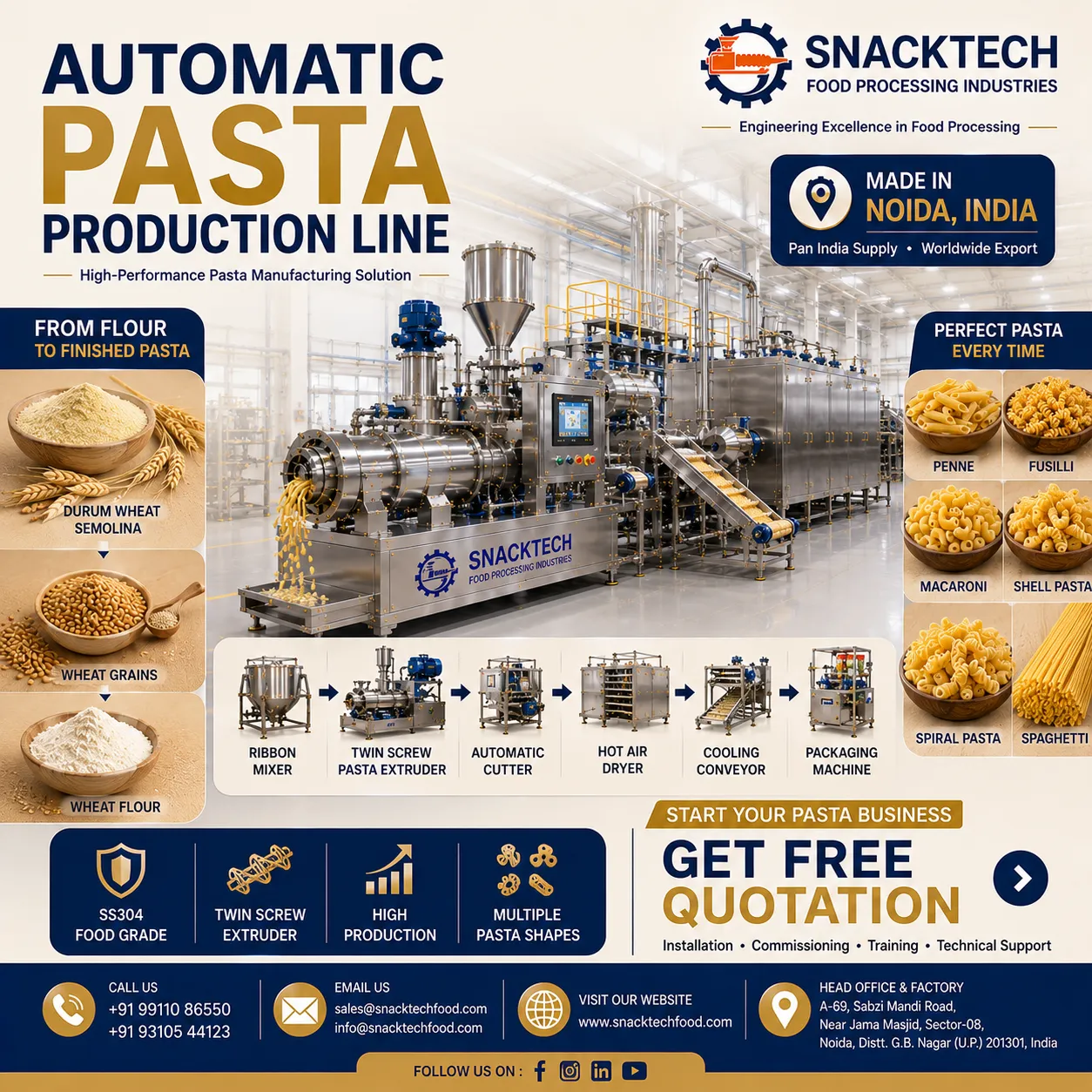 Automatic Pasta Production Line Manufacturer in India | Pasta Extruder Machine | Noida