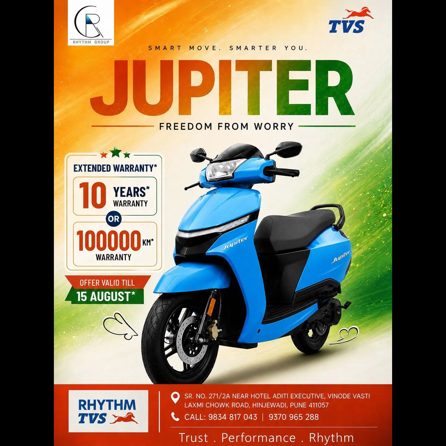 Rhythm TVS Hinjewadi is an authorized TVS dealership offering the latest TVS bikes, scooters and ele...