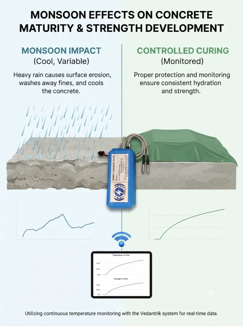 How Monsoon Conditions Affect Concrete Maturity and Strength Development on Site