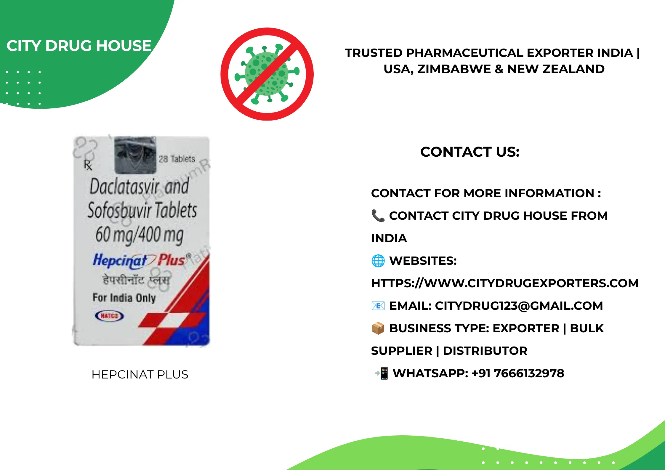 Hepcinat Plus Exporter to USA, Zimbabwe & NZ | City Drug House INDIA