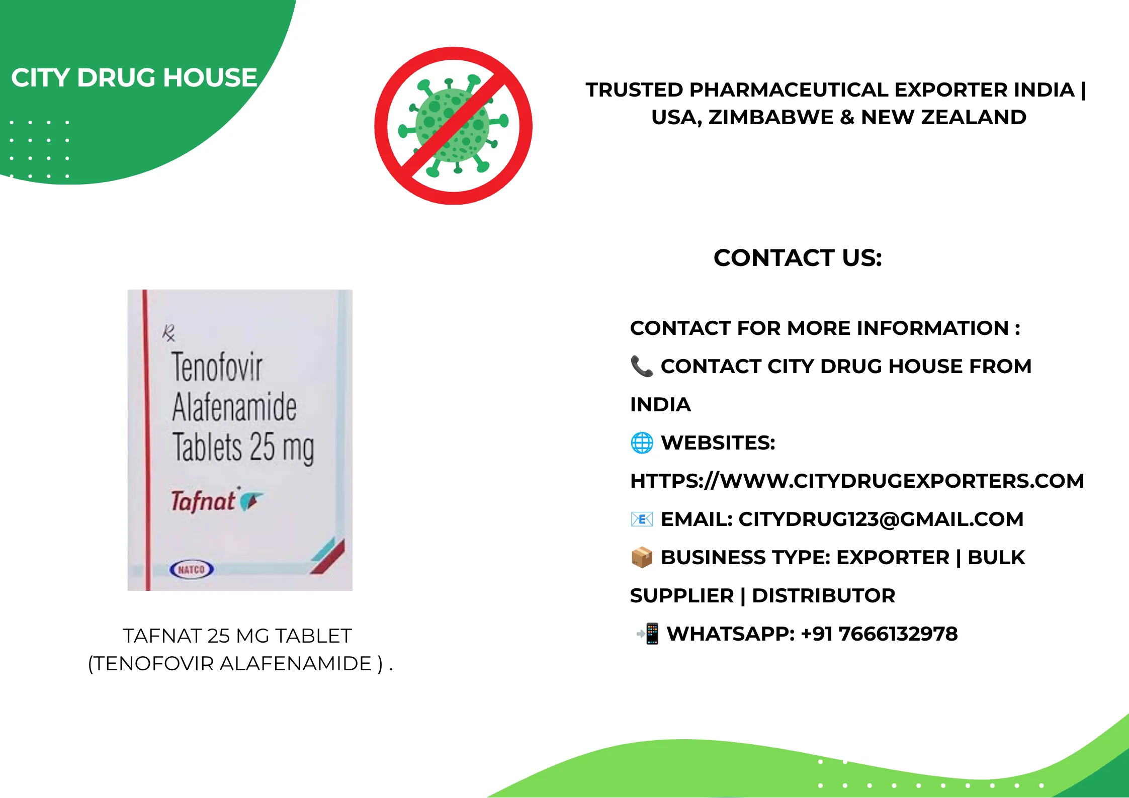 X-Vir 1 MG Exporter to USA, Zimbabwe & NZ | City Drug House INDIA