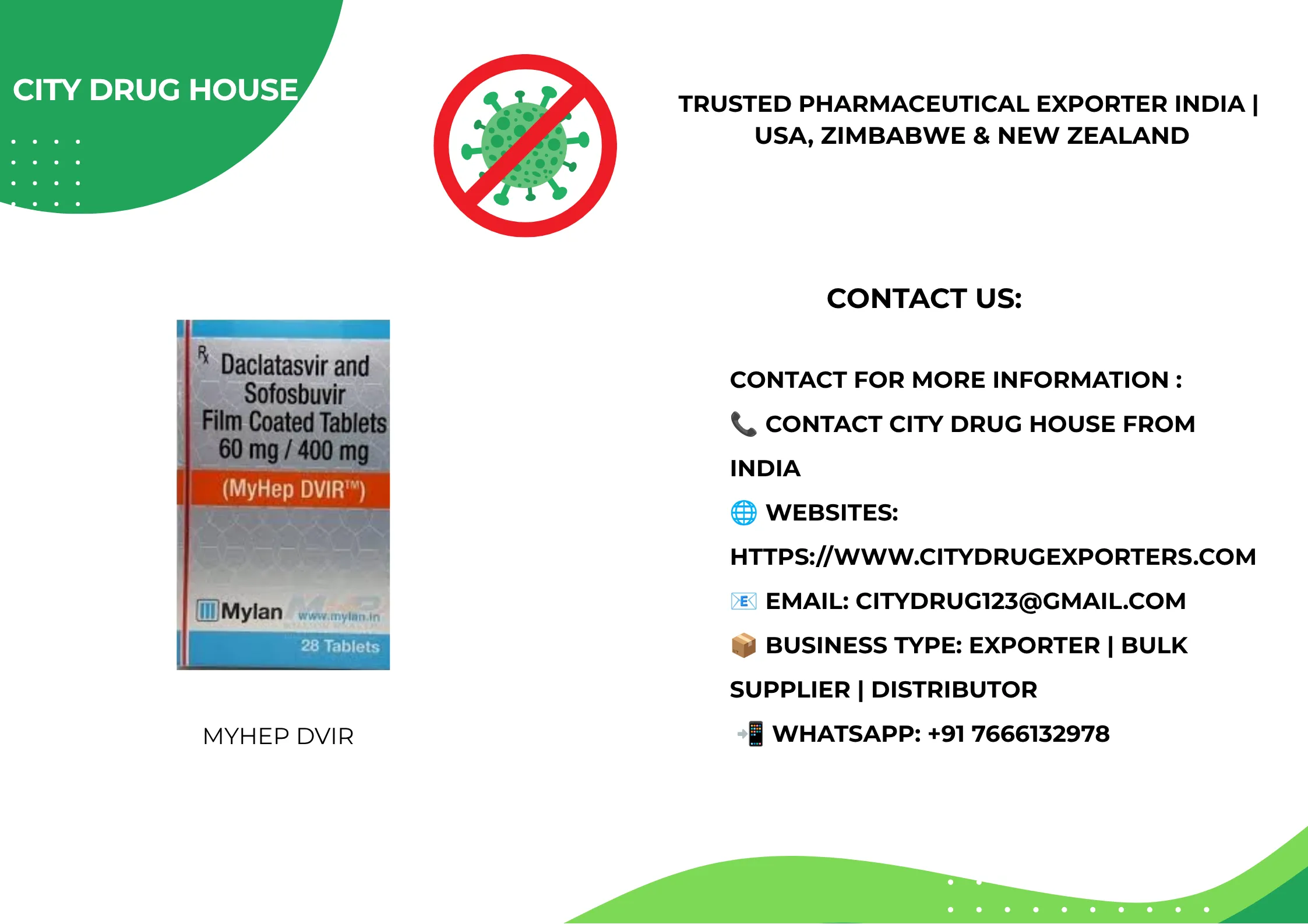 Myhep Dvir Exporter to USA, Zimbabwe & NZ | City Drug House INDIA