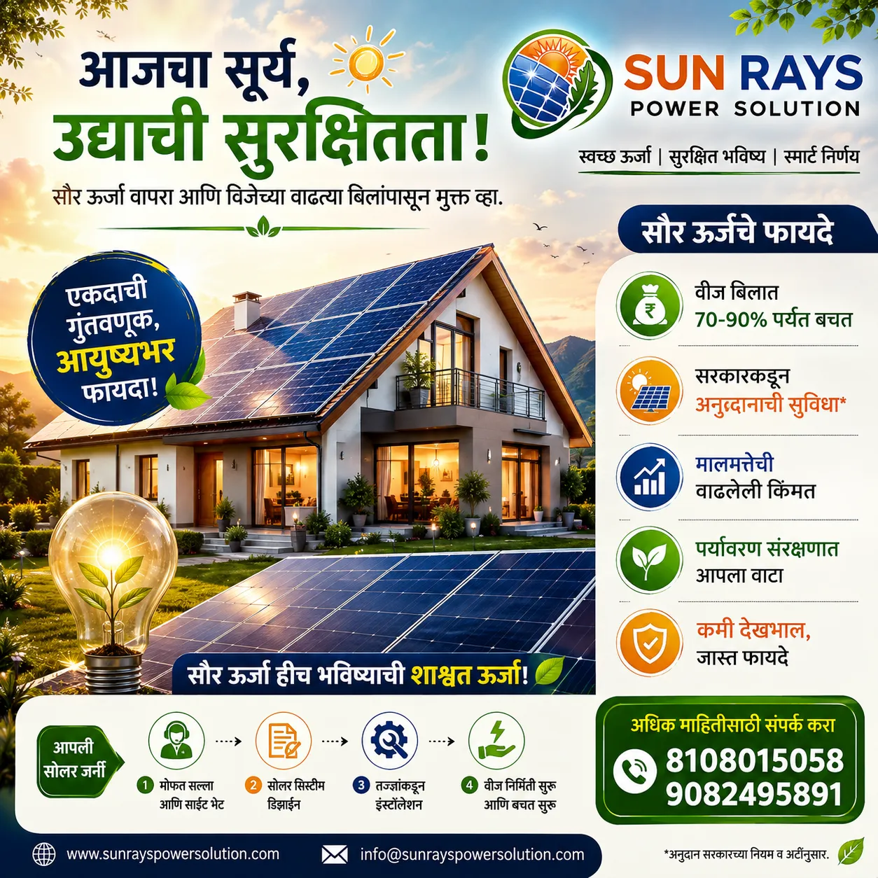 🔆 घर असो वा व्यवसाय — सौरऊर्जा हीच काळाची गरज! ☀️ स्वच्छ ऊर्जा | 💰 बचत | 🌱 हरित भविष्य