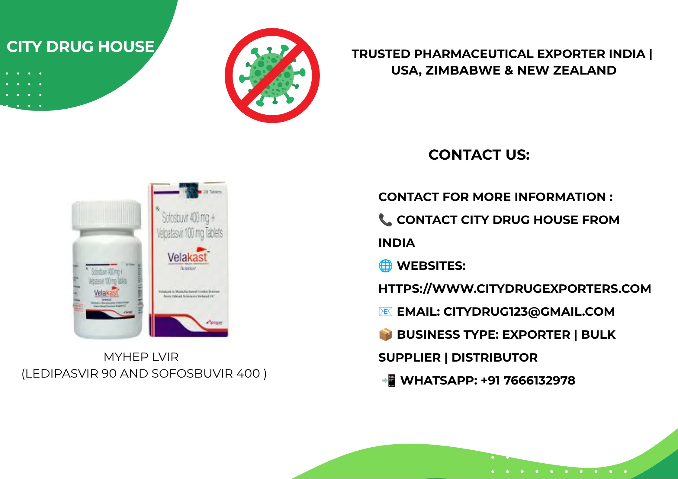 Velakast 400/100 Exporter to USA, Zimbabwe & NZ | City Drug House INDIA