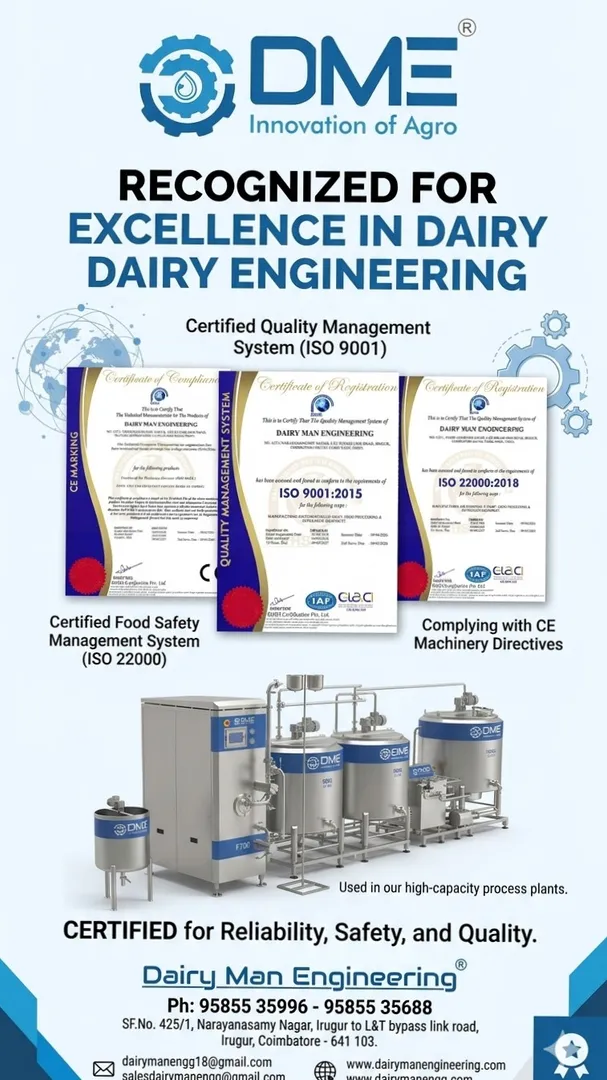 Dairy equipment manufacture in Coimbatore
