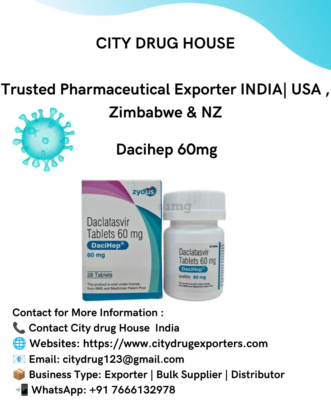 Dacihep 60 mg tablet ( Daclatasvir) Exporter to USA, Zimbabwe & NZ | City Drug House INDIA
