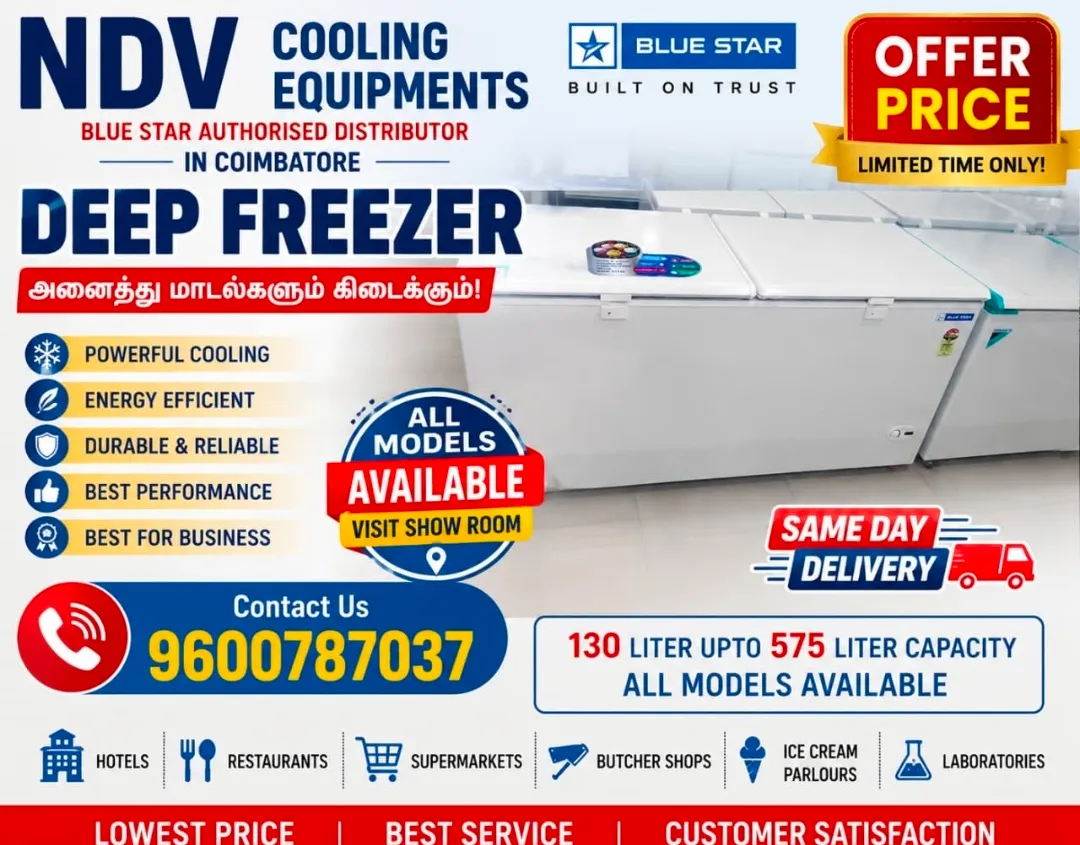 Ndv Cooling Equipments | Blue Star Authorised Commercial Deep Freezer Dealers In Coimbatore