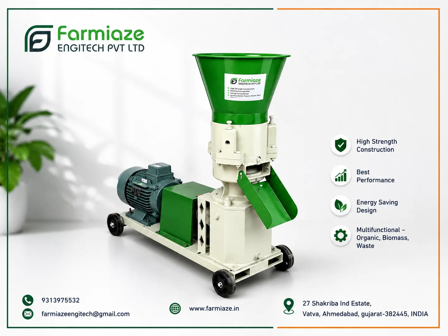 Biomass Pellets Making Machine 100–150 Kg/Hr, 7.5 HP Manufacturer in Kerala