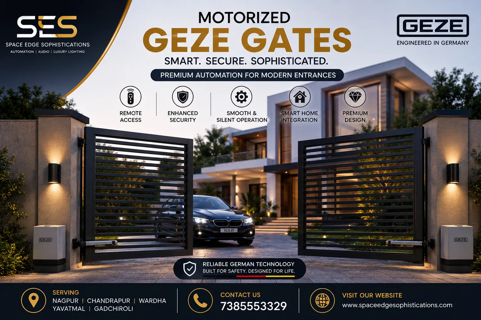 Motorized GEZE Gates in Nagpur, Chandrapur, Wardha, Yavatmal & Gadchiroli|Space Edge Sophistications