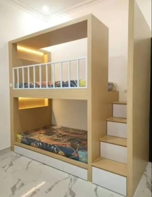 Modern Wooden Bunk Bed with Staircase & Storage
Maximize bedroom space with this modern wooden bunk ...