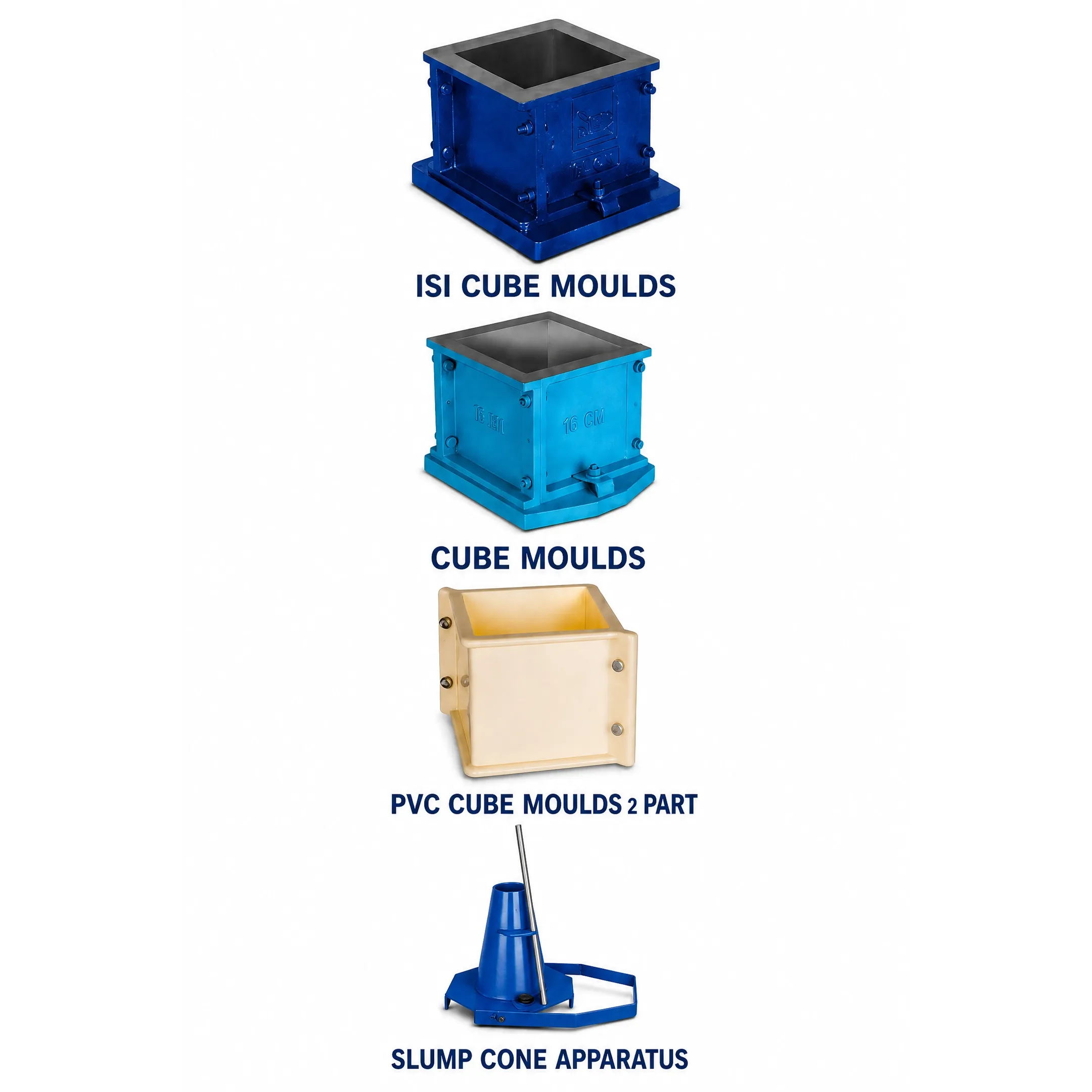 ISI Cube Moulds, Cube Moulds, PVC Cube Moulds & Slump Cone Apparatus | S.M. Equipment