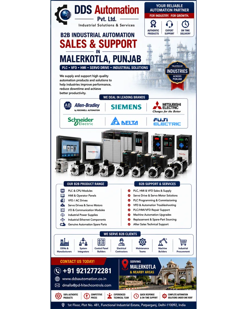 Looking for a reliable B2B Industrial Automation Supplier in Malerkotla, Punjab? DDS Automation Pvt....