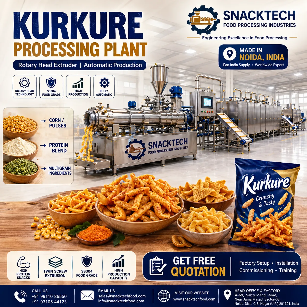 Best Kurkure Processing Plant Manufacturer in India | Rotary Head Kurkure Extruder | Noida