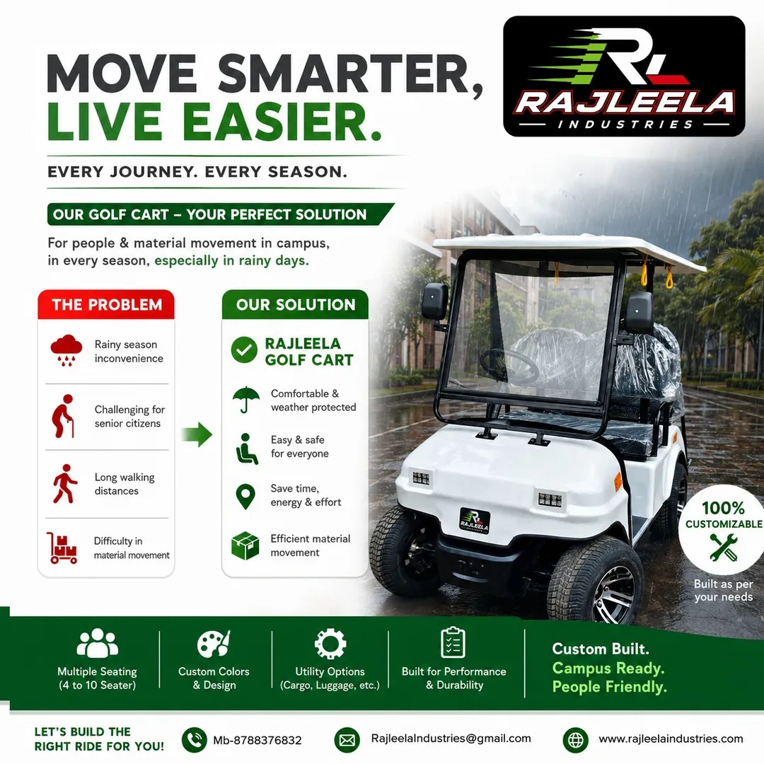 ๐ง๏ธ **Rainy season or long campus distances? Move smarter with Rajleela Golf Cart!** ๐โก