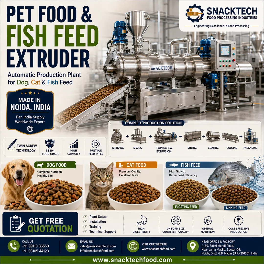 Pet Food Extruder Manufacturer in India | Automatic Dog, Cat & Fish Feed Processing Plant