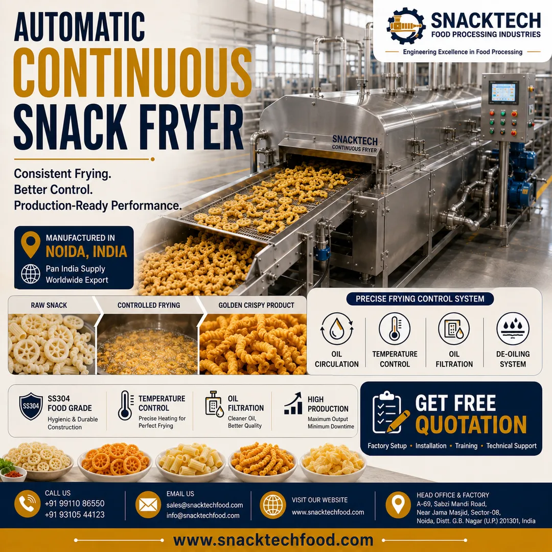 Industrial Snack Fryer Manufacturer in India | Automatic Continuous Frying Machine | Noida