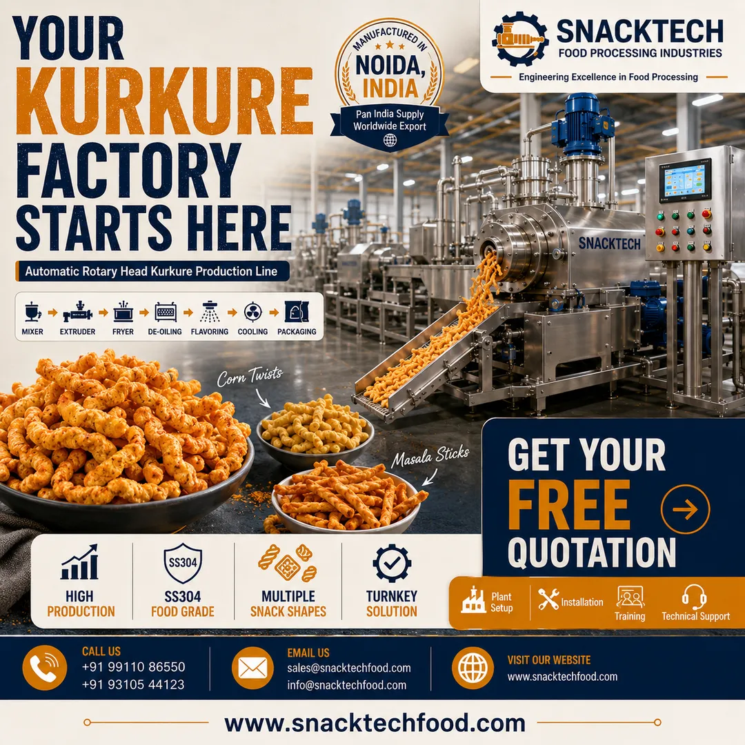 Kurkure Processing Plant Manufacturer in India | Automatic Kurkure Extruder & Production Line