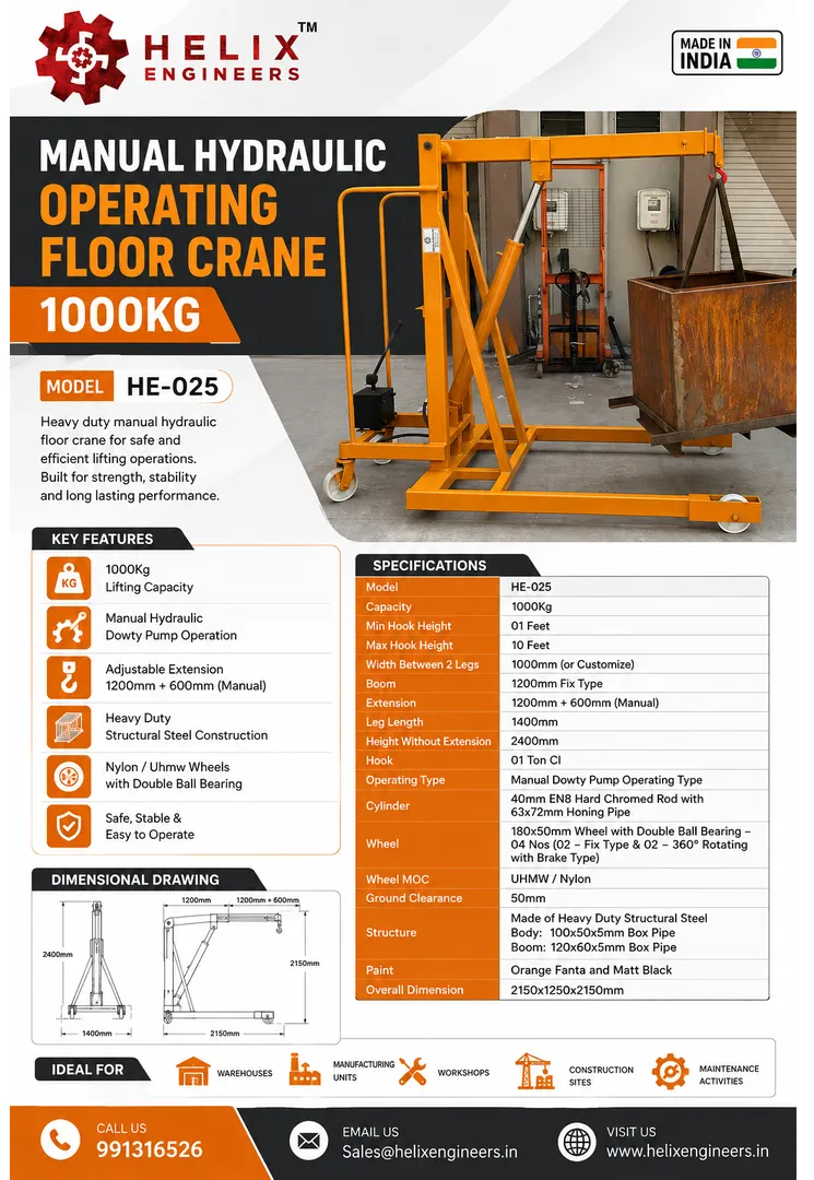Hydraulic Floor Crane 01 Ton