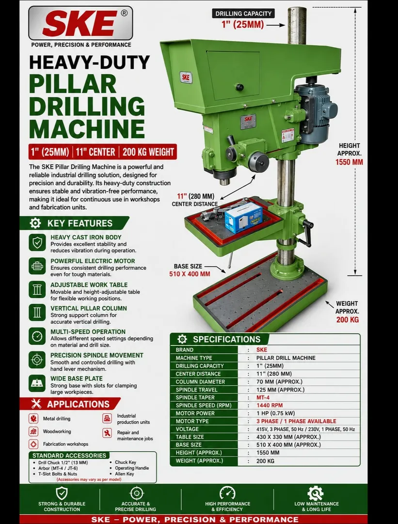 1'' ( 25MM ) PILLAR DRILL MACHINE HEAVY DUTY DRILL SKE