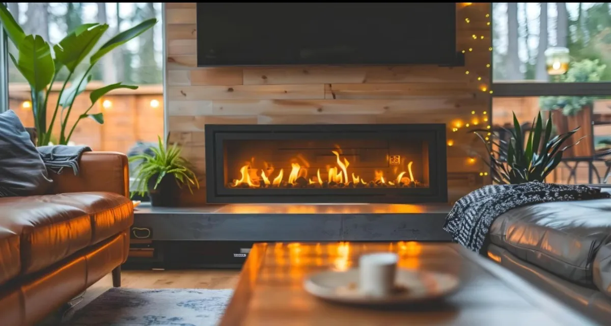 LED Electric Fireplace With Small Burning Log Wood for a More Natural Flame Look