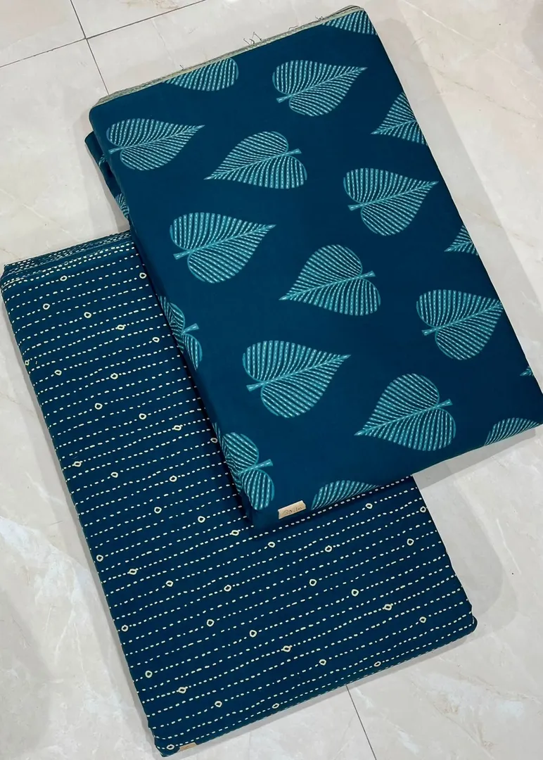 Teal Leaf Print Suit Fabric @location