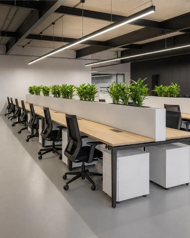 Long shared workstation desks Interior Designers Chennai