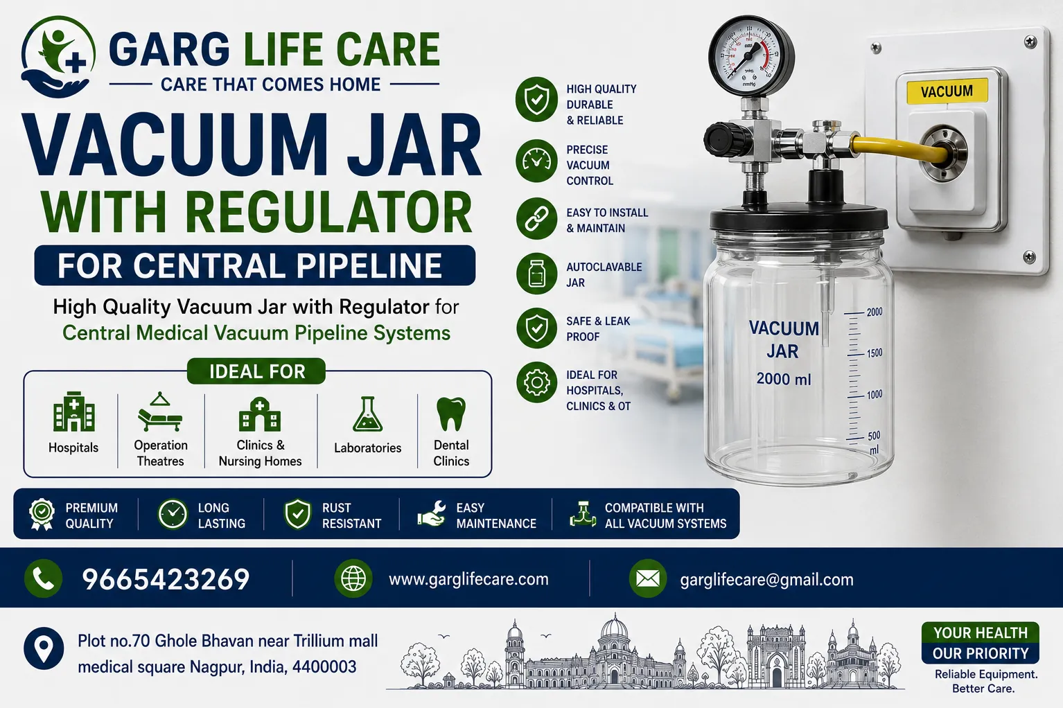 Vacuum Jar with Regulator – Medical Suction Equipment