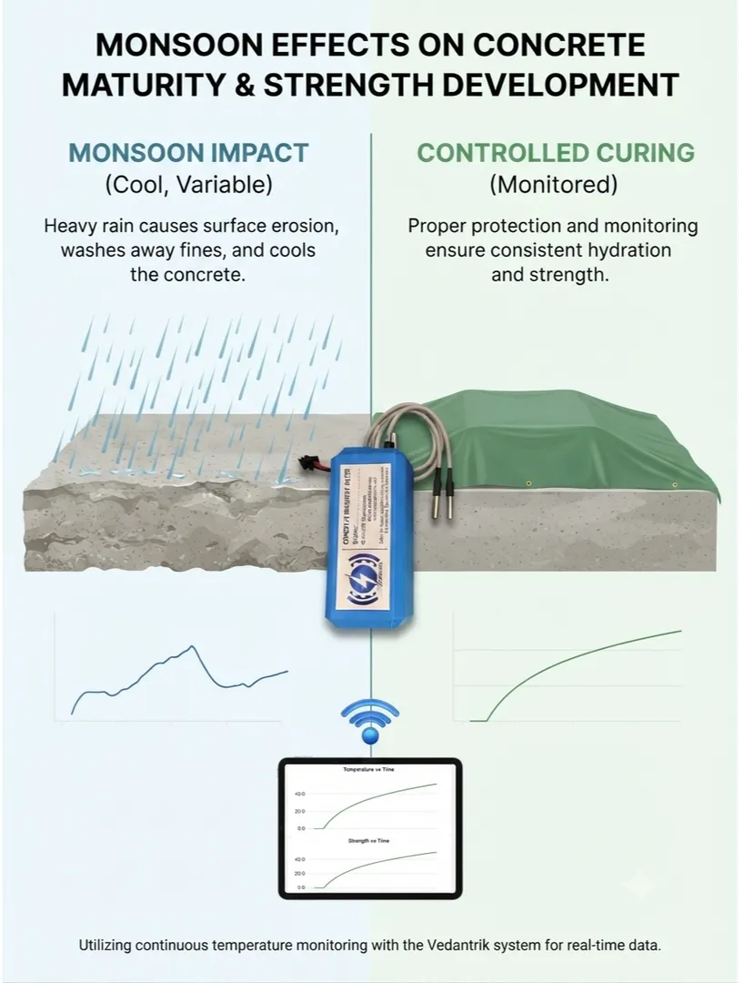 How Monsoon Conditions Affect Concrete Maturity and Strength Development on Site