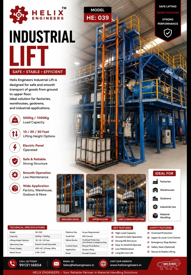 Industrial Goods Lift Manufacturer & Supplier in India – Helix Engineers