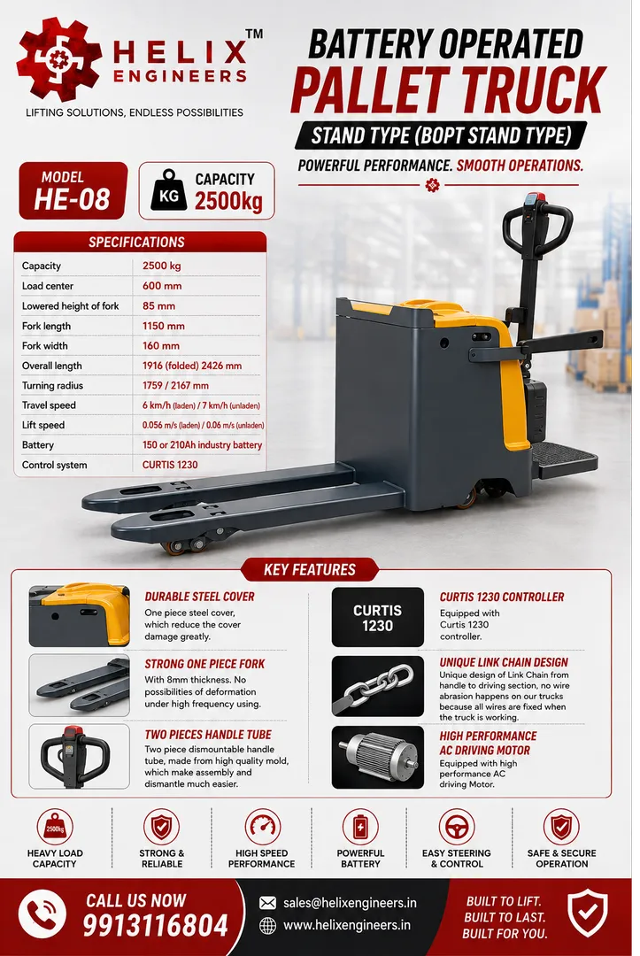 Electric Pallet Truck / Stand-On Pallet Truck Manufacturer & Supplier in India – Helix Engineers