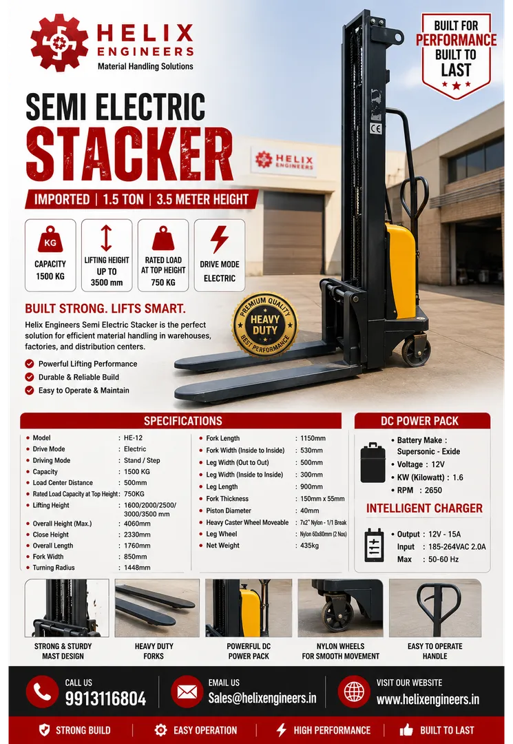 1500 Kg Pallet Stacker Manufacturer & Supplier in India – Helix Engineers