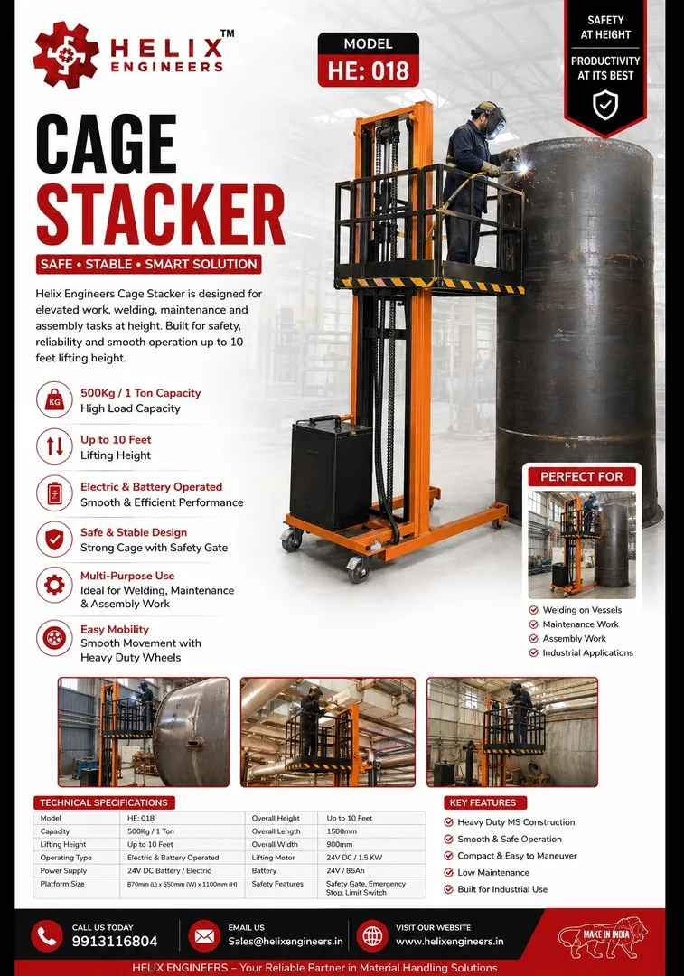 Electric Cage Stacker Manufacturer & Supplier in India – Helix Engineers