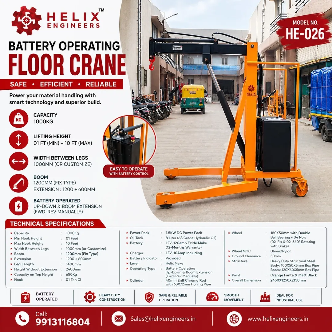 02 Ton Electric Floor Crane Manufacturer & Supplier in India – Helix Engineers