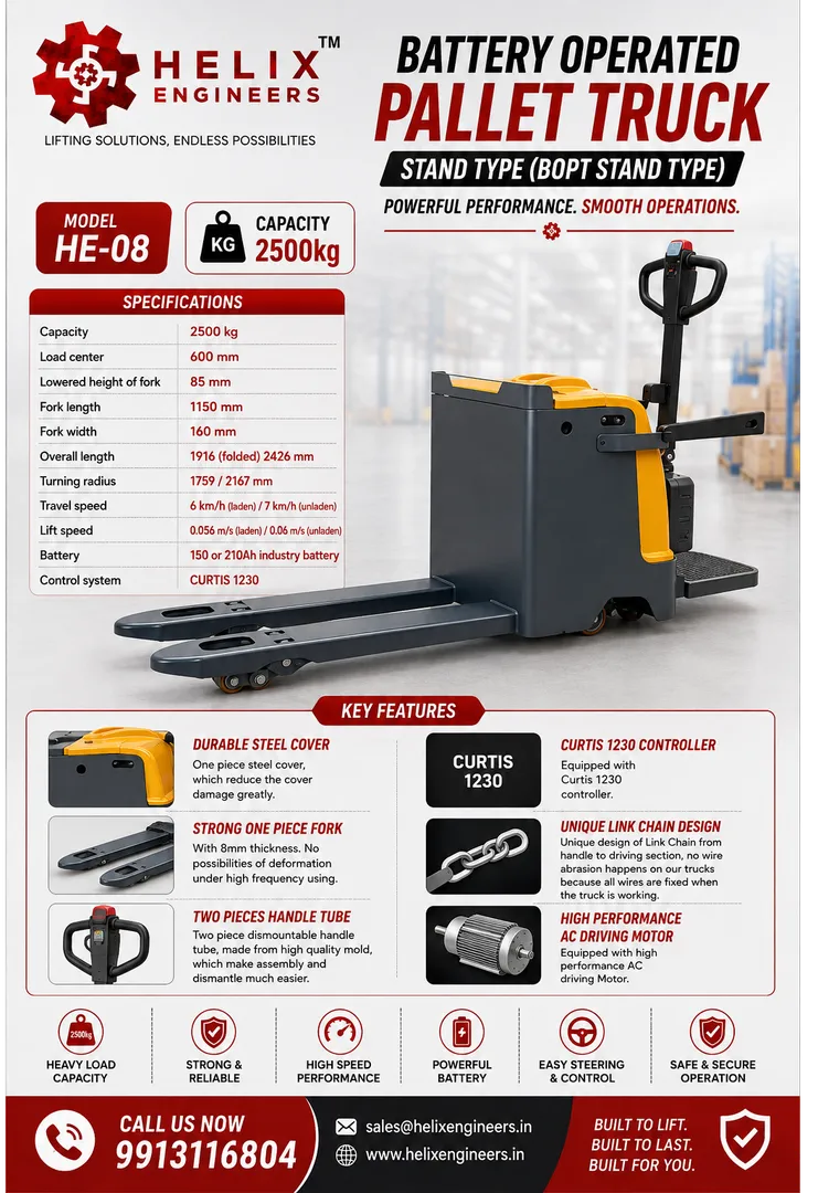 Battery Powered Pallet Truck Manufacturer & Supplier in India – Helix Engineers